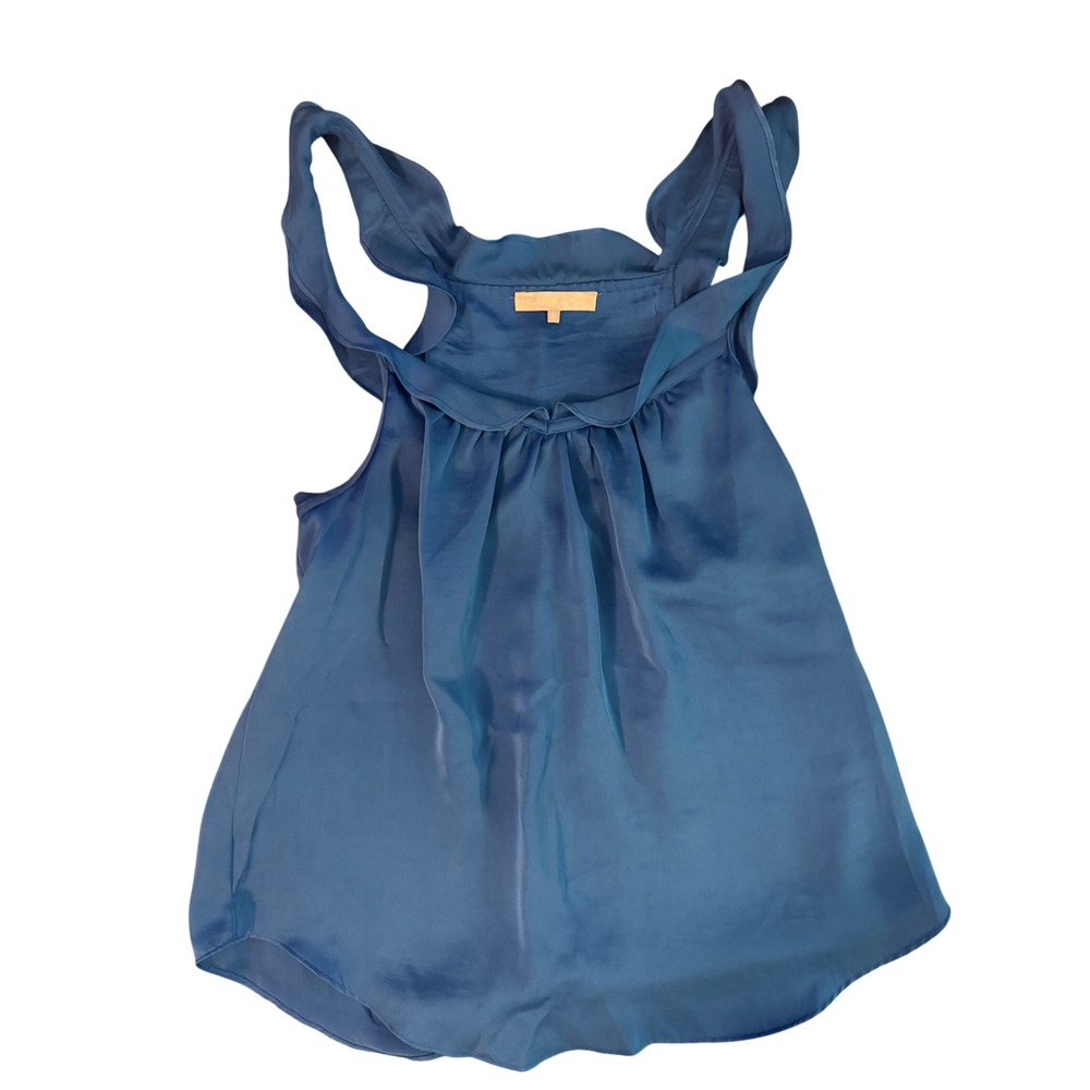 Violet & Claire Teal Blue Satin Ruffle Neck Sleeveless Blouse Top Small